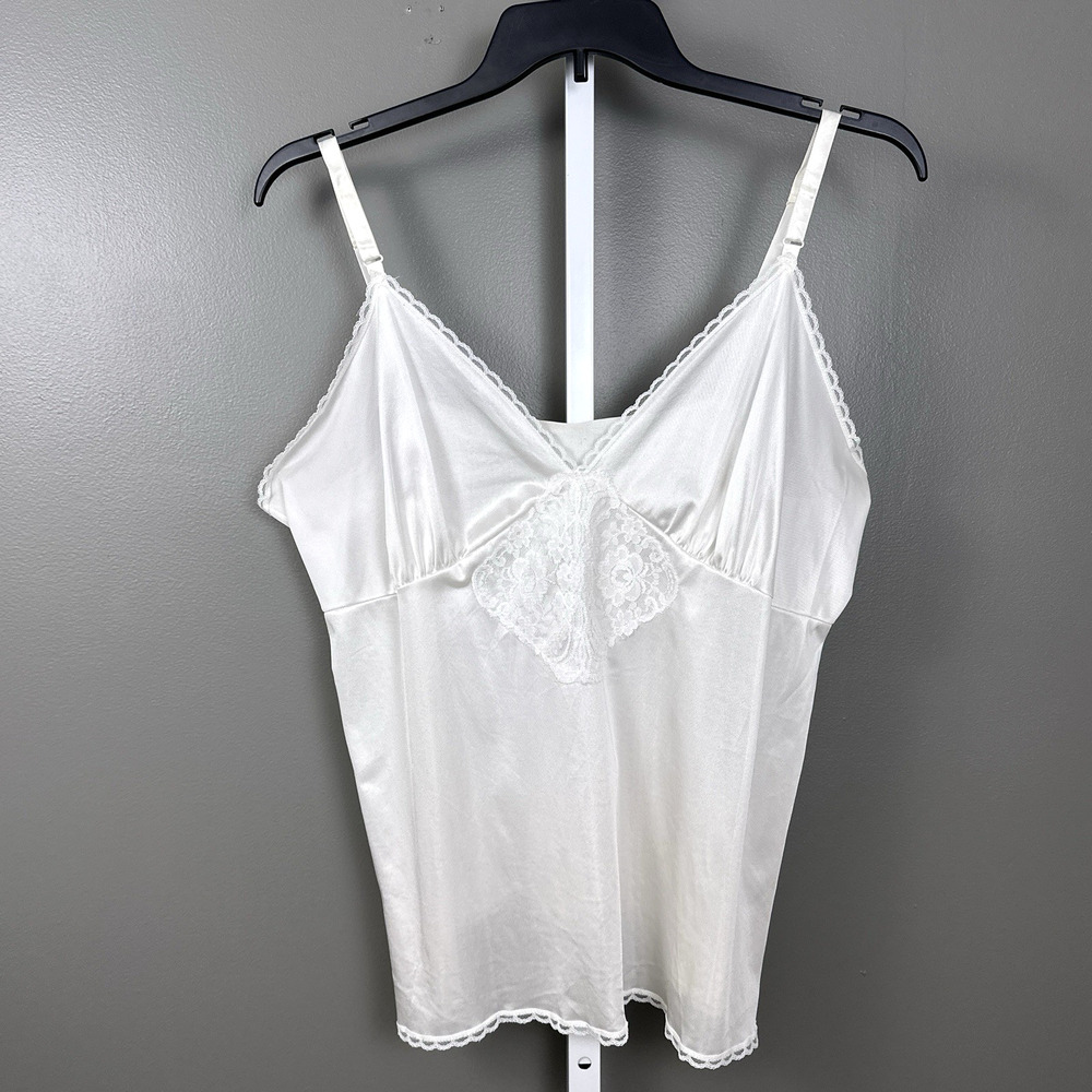 Vintage Perfectform Camisole 44 White Nylon Tricot Antron III Lace Cami USA